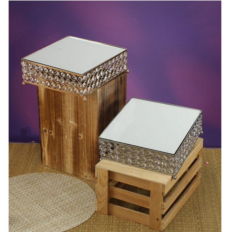 Square Metal Cake Stand with Crystals