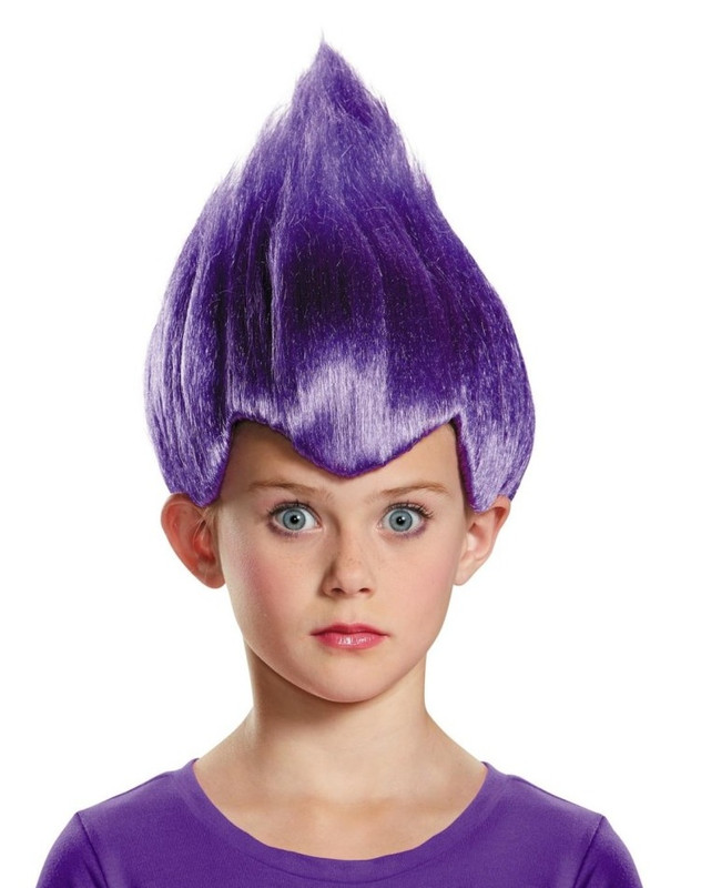 Child Purple Wacky Wig. This vibrant, bright purple synthetic wig stands up straight. One size fits most children.