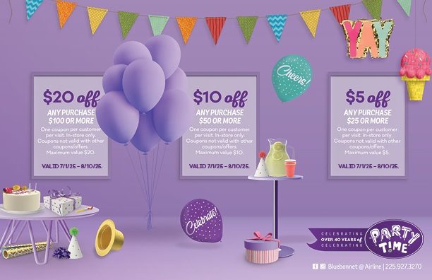 july coupon- 20 dollars off 100 dollars, 10 dollars off 50 dollars, 5 dollars off 25 dollars 