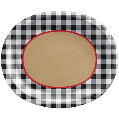 Black Gingham Oval Plates - Party Time, Inc.