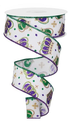 Mardi Gras Crowns Ribbon 1.5in