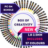 POSCA PC-5M 57-colour paint marker set arranged in a circular burst with ‘Box of Creativity’ centre badge