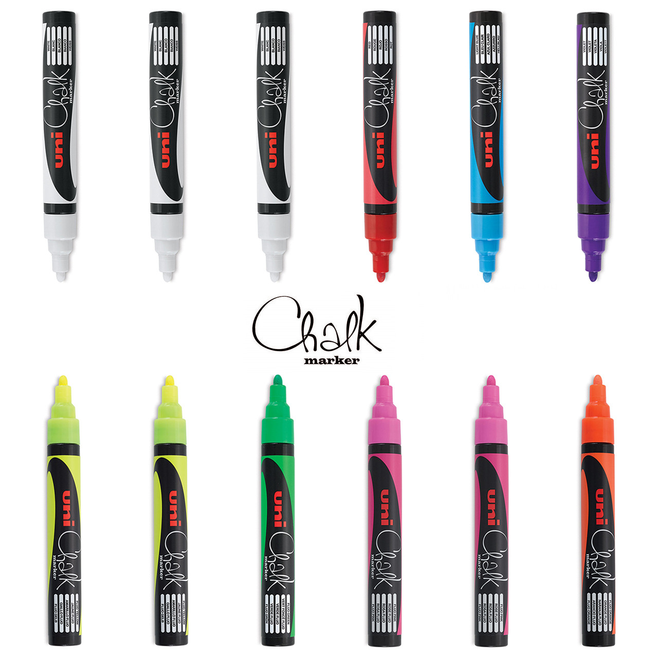 Uni Liquid Chalk Marker (PWE5M12A) Bullet Tip 2.5mm Assorted in a Pack of  12