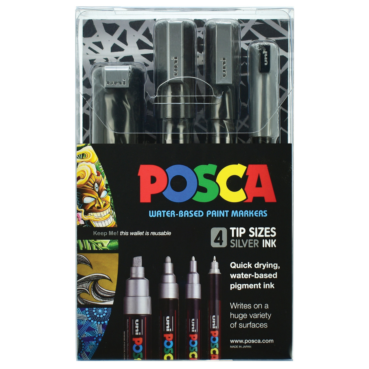 Uni POSCA - PC-7M Art Paint Markers - Pack of 4 - In Wallet - Warm