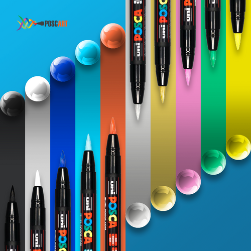  UNI-Ball POSCA PCF-350 Brush Tipped Marker PENS - Pack of 10 =  All 10 Colours : Office Products