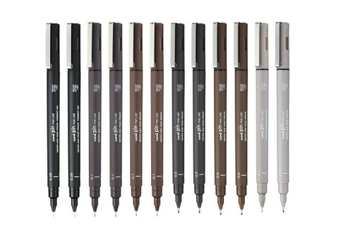 Uni Pin wallet of 12 pens assorted tips.