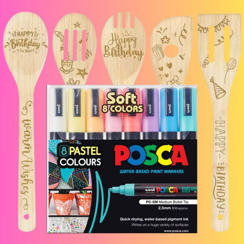 Uni Posca Paint Marker Art Pens PC-5M Medium Wallet Set of 8 Pastel Colours