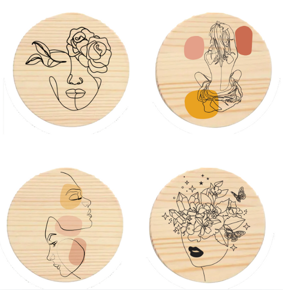 DIY Round Wooden Coasters – Perfect for Painting, Engraving & Custom Creative Projects (Set of 2) (UMWCST02) Minimalist women| POSCART