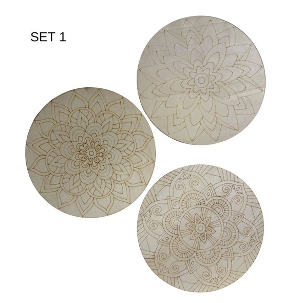 DIY Wooden Mandala Painting Kit Discs Set 1, set of 3 laser engraved round wooden mandala painting discs