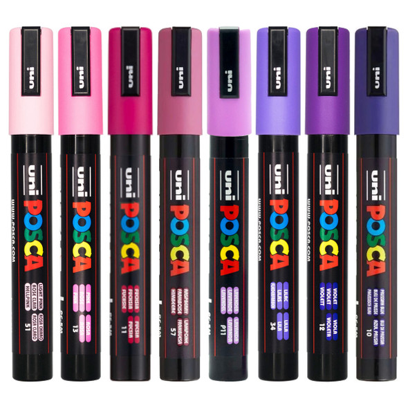 Flat lay of POSCA Aurora paint markers featuring dreamy colours from light pink to Prussian blue. Flat lay of POSCA Aurora paint markers featuring dreamy colours from light pink to Prussian blue.