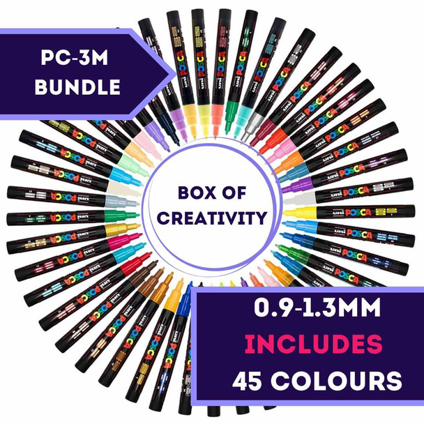 POSCA PC-3M Fine Bullet Tip Paint Marker Bundle – 45 Colours for crafting, scrapbooking, and creative projects. | PoscART