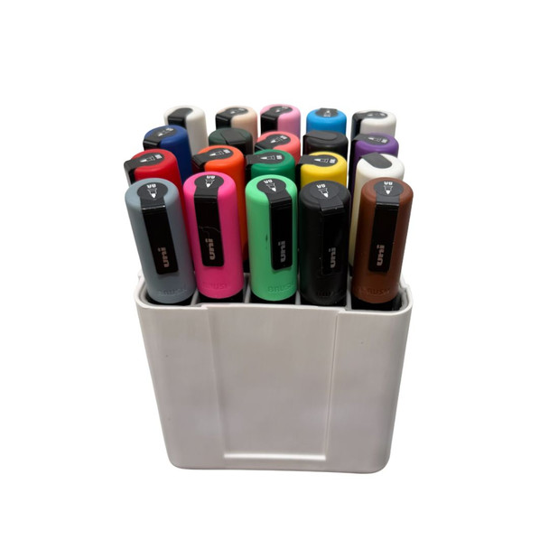 Deflecto Interlocking Marker Organiser filled with assorted POSCA markers on a clean white background. | PoscART