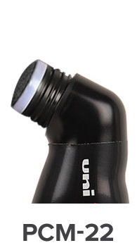 Close-up of POSCA PCM-22 MOP’R marker showing ultra-wide black foam tip for bold application