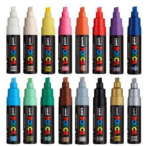 Full POSCA PC-8K Broad Tip Marker Range – 16 Assorted Colours for Bold Coverage