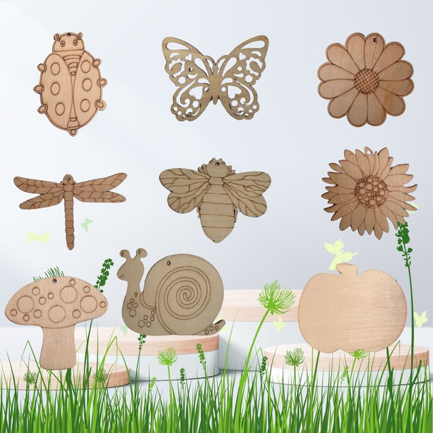 DIY Wooden Garden Craft Decorations Set | Assorted Animal & Nature Shapes | Set of 4 | POSCART