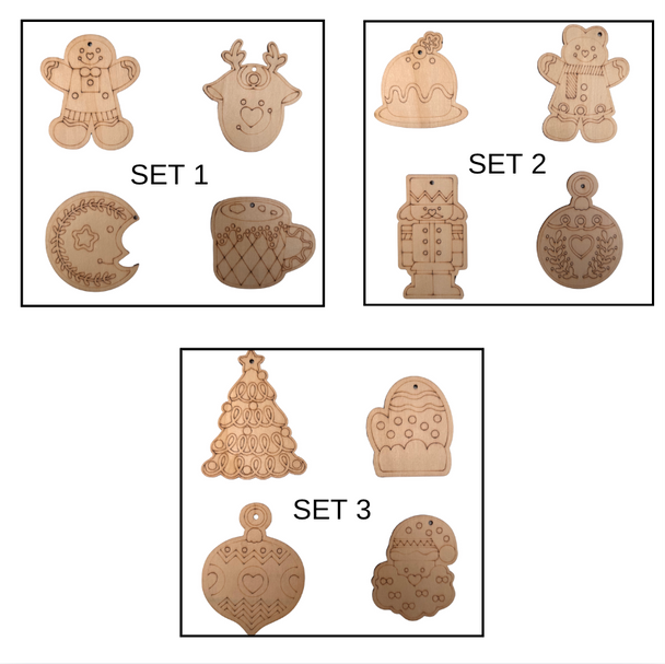 DIY Wooden Christmas Ornament Craft Decorations | Assorted Set of 4 | POSCART
