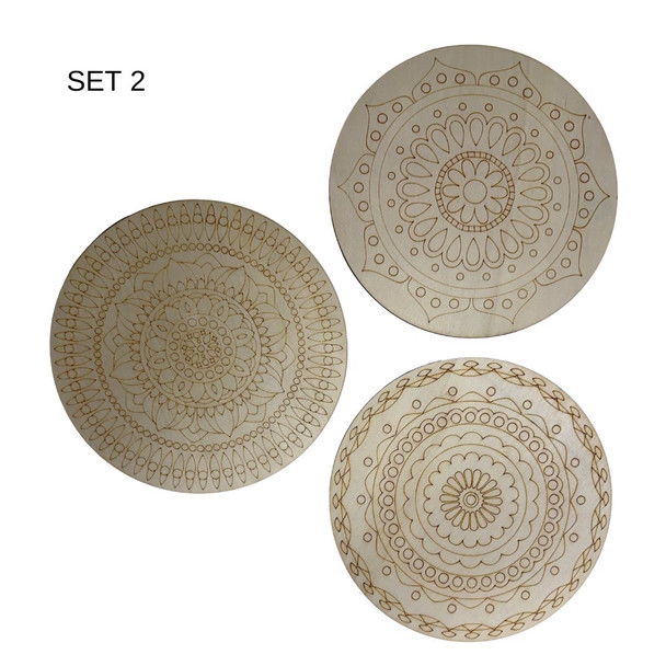 DIY Wooden Mandala Painting Kit Discs Set 3, set of 3 round engraved wooden mandala discs for painting and decorating