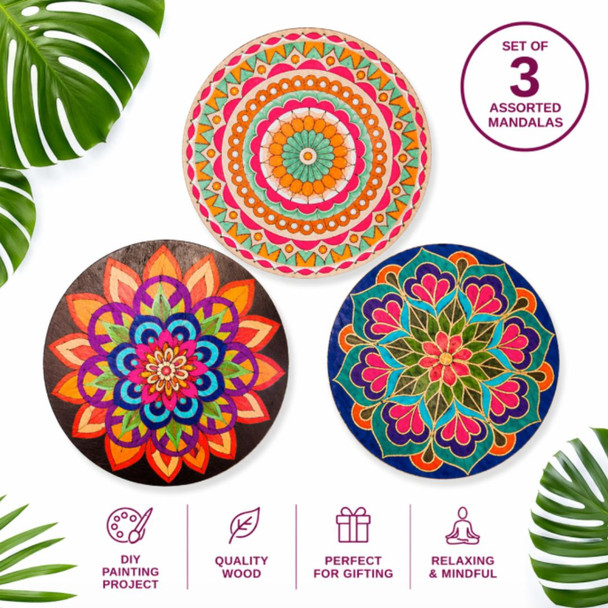 DIY Wooden Mandala Painting Kit Discs | Set of 3 | PoscART