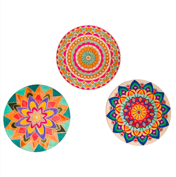 POSCART DIY 3 Assorted Wooden Mandalas including 24 POSCA Markers BUNDLE
