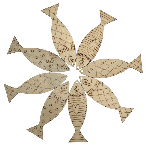 Set of DIY Wooden Fish Craft Shapes – assorted natural wood fish cut-outs ready for painting and decoration. | PoscART