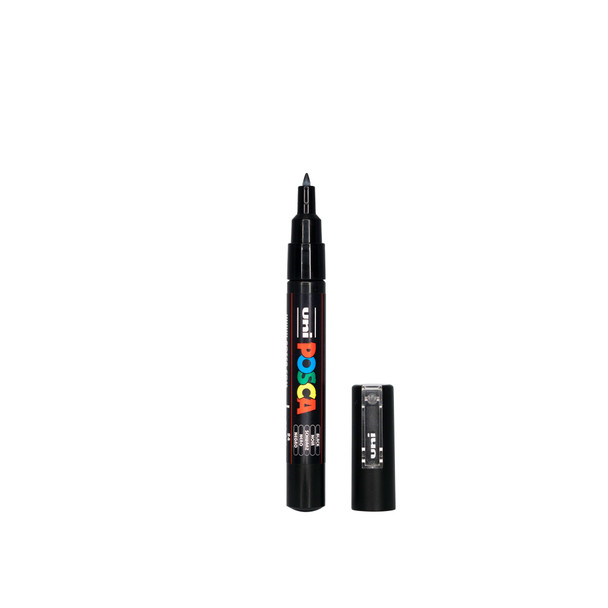 POSCA PC-1M Paint Marker with extra-fine 0.7mm bullet tip, cap removed for precision artwork.