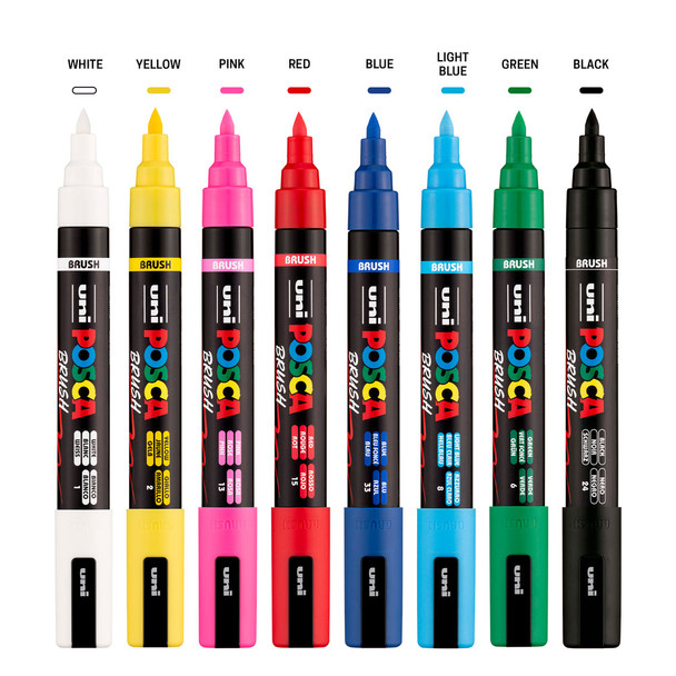 POSCA PC 5BR standard 8 pack brush tip paint markers in assorted colours