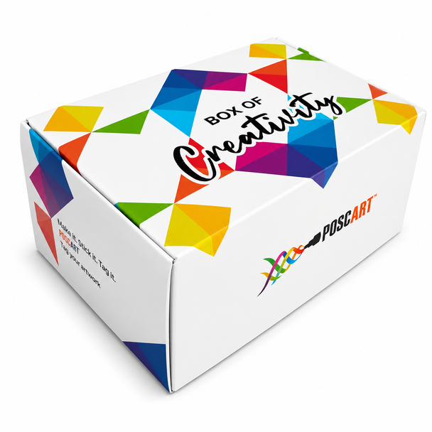 PoscART Box of Creativity packaging box shown on a white background in angled product view.