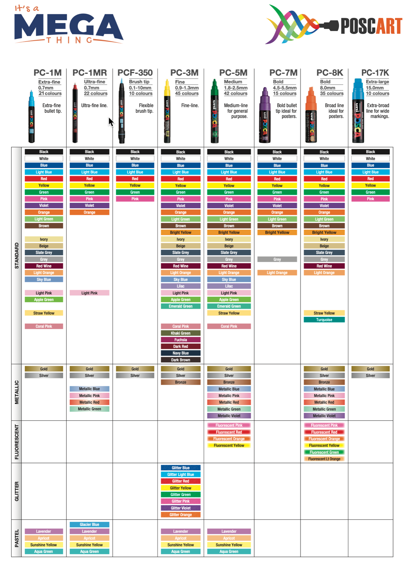 Posca S Latest 2020 Posca Colour Chart Poscart