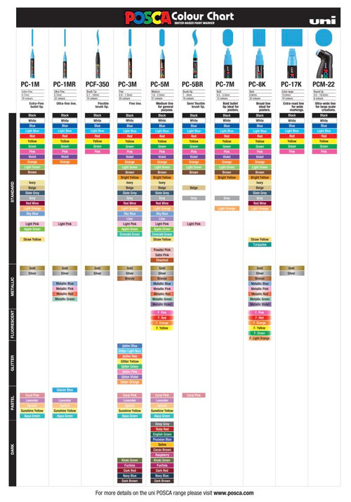 Posca Color Chart Japanese Uniball POSCA Colour Chart Guide