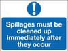 Spillages must be cleaned up immediately sign