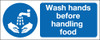 Wash hands before handling food sign