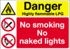 Danger Highly flammable LPG No smoking No naked lights sign