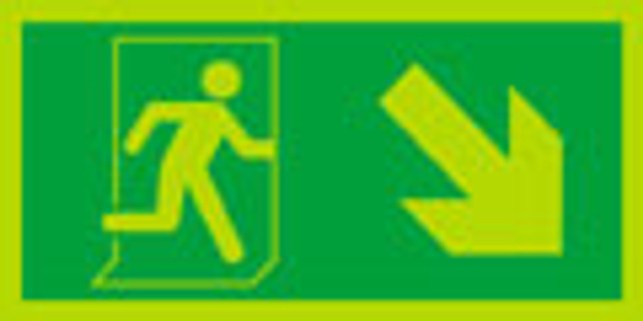 Night glo fire exit sign, Running man Arrow down right