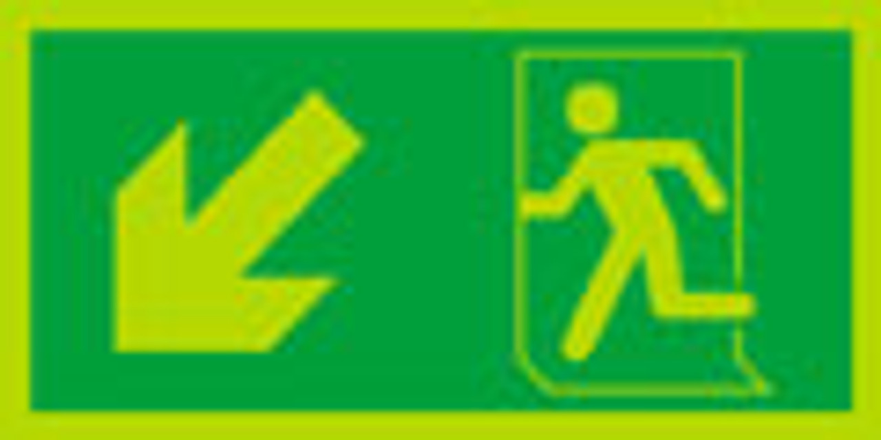 Night glo fire exit sign, Running man Arrow down left