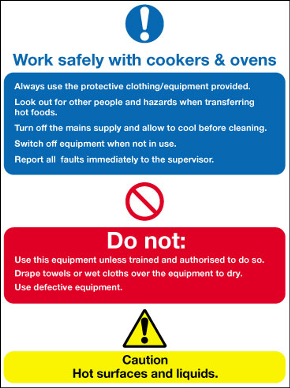 Work safely with cookers & ovens sign