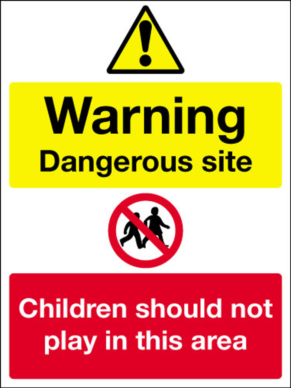 Warning dangerous site Children should not play in this area sign