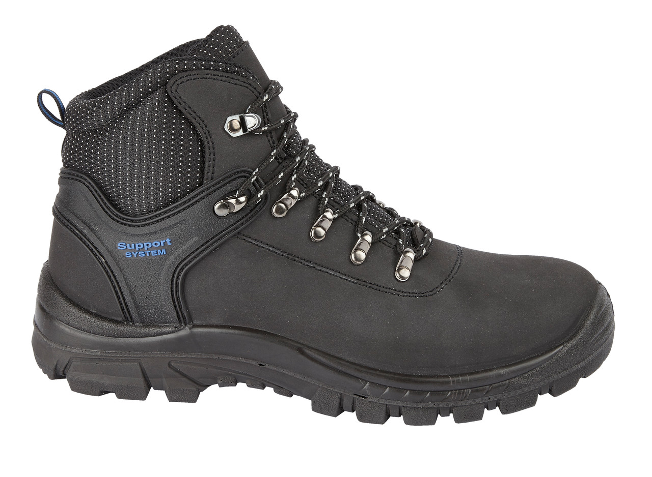 Black Leather Steel Toe Cap and Midsole Safety Hiker Boot