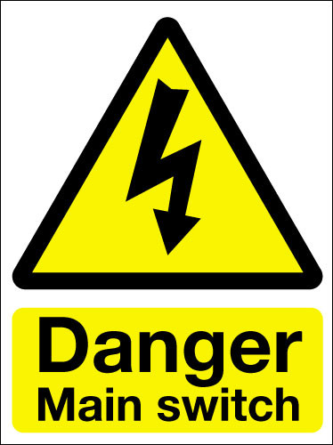Danger Main Switch Adhesive Sign Signs 2 Safety