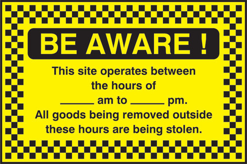 Be Aware site security sign