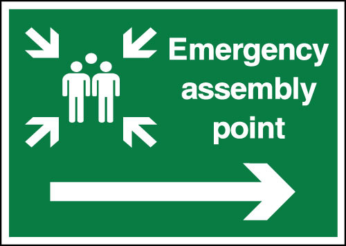 Emergency assembly point safety sign Right