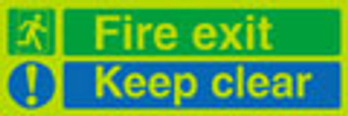 Fire exit Keep clear sign, nite-glo