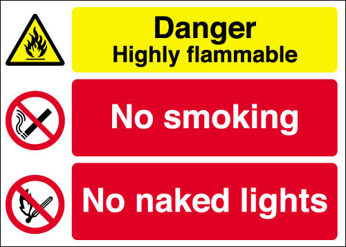 Danger Highly flammable  No smoking No naked lights sign