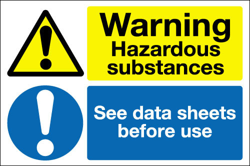 Warning hazardous substances See data sheets before use sign