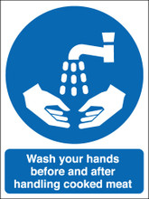 Wash your hands before and after handling cooked meat sign - Signs 2 Safety