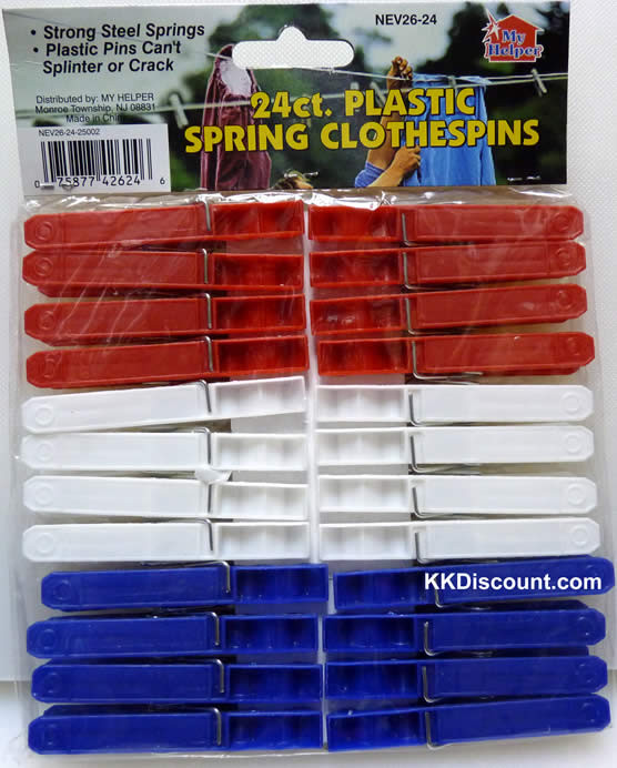 Spring Cloth Pin 24 Plastic Spring Clothespins - K. K. Discount Store