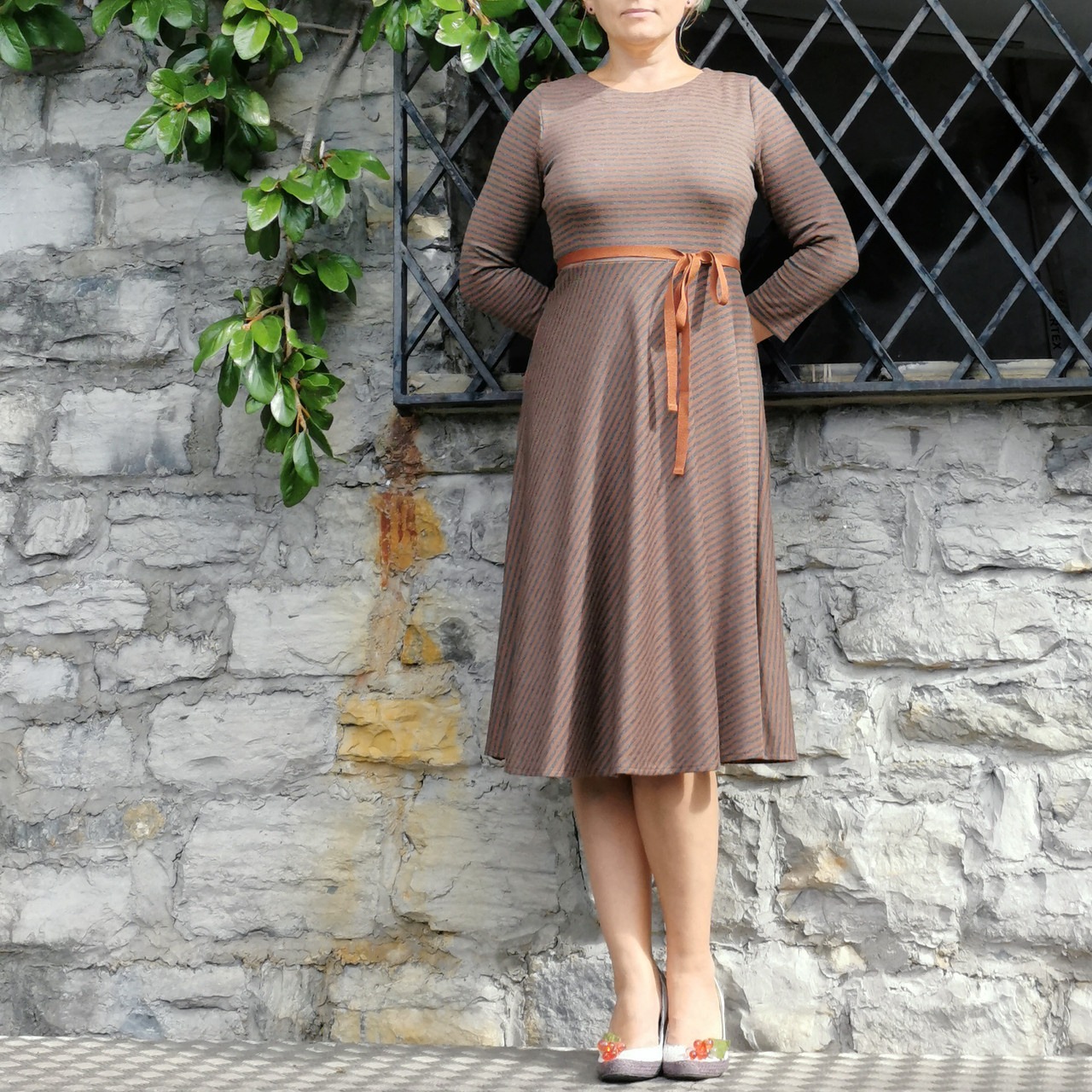 Holborn Striped Jersey Dress Grey-Brown