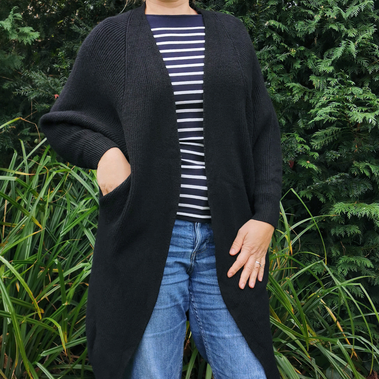 Brixton Ribbed Knit Batwing Cardigan Black livelagom