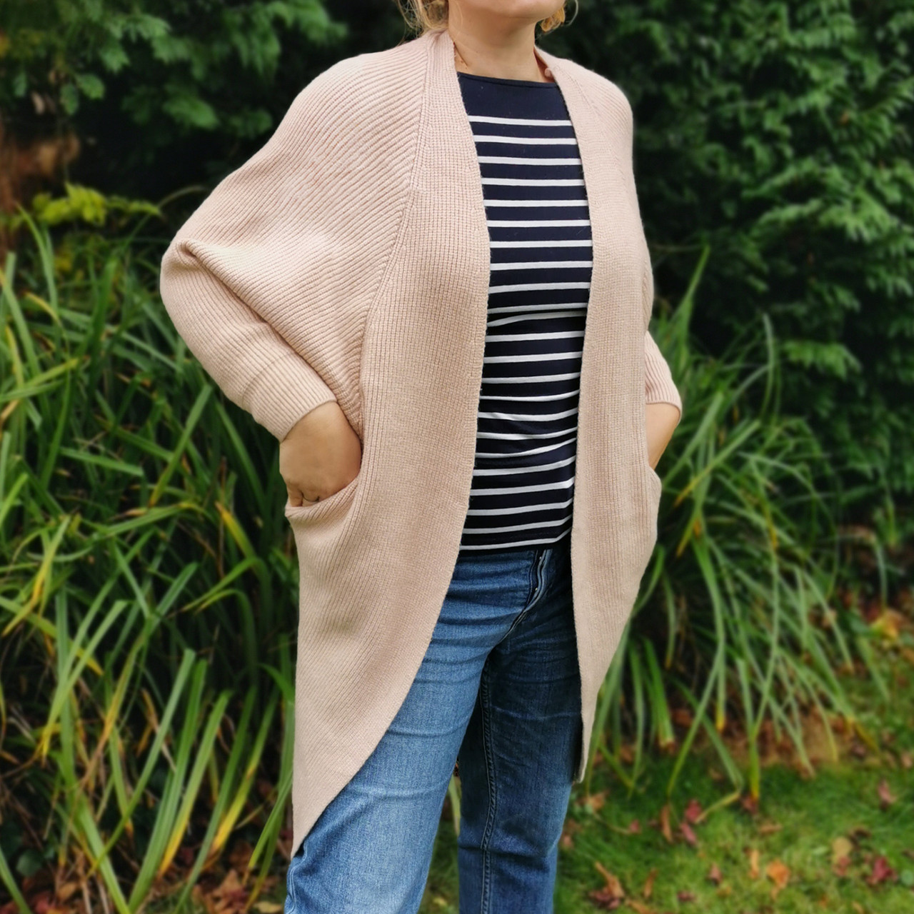 Brixton Ribbed Knit Batwing Cardigan Beige livelagom