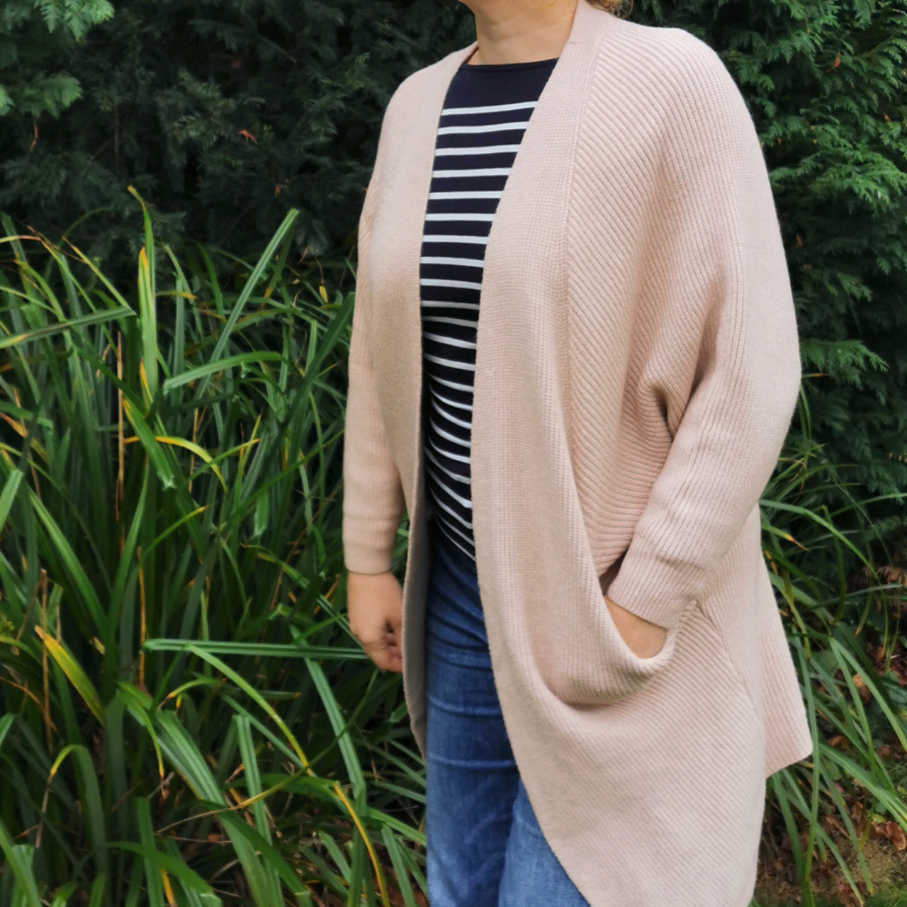 Brixton Ribbed Knit Batwing Cardigan Beige livelagom