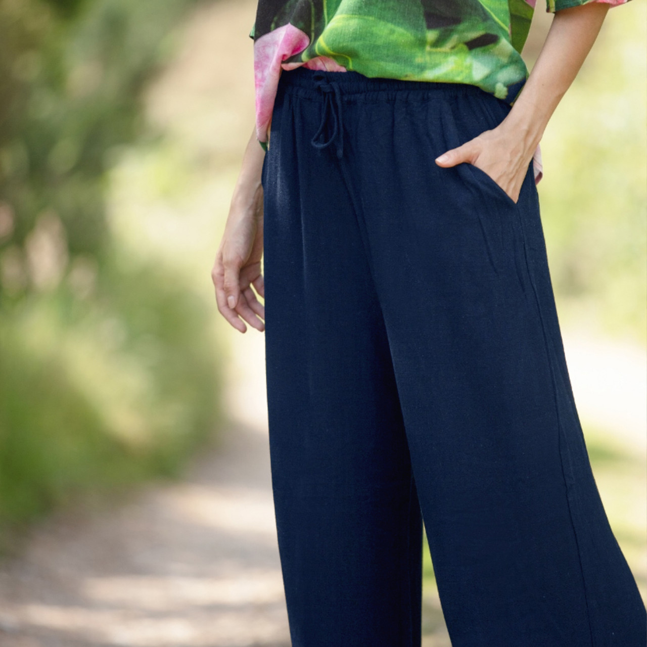 Navy Blue Pants, Linen Pants, Palazzo Pants, Wide Leg Pants